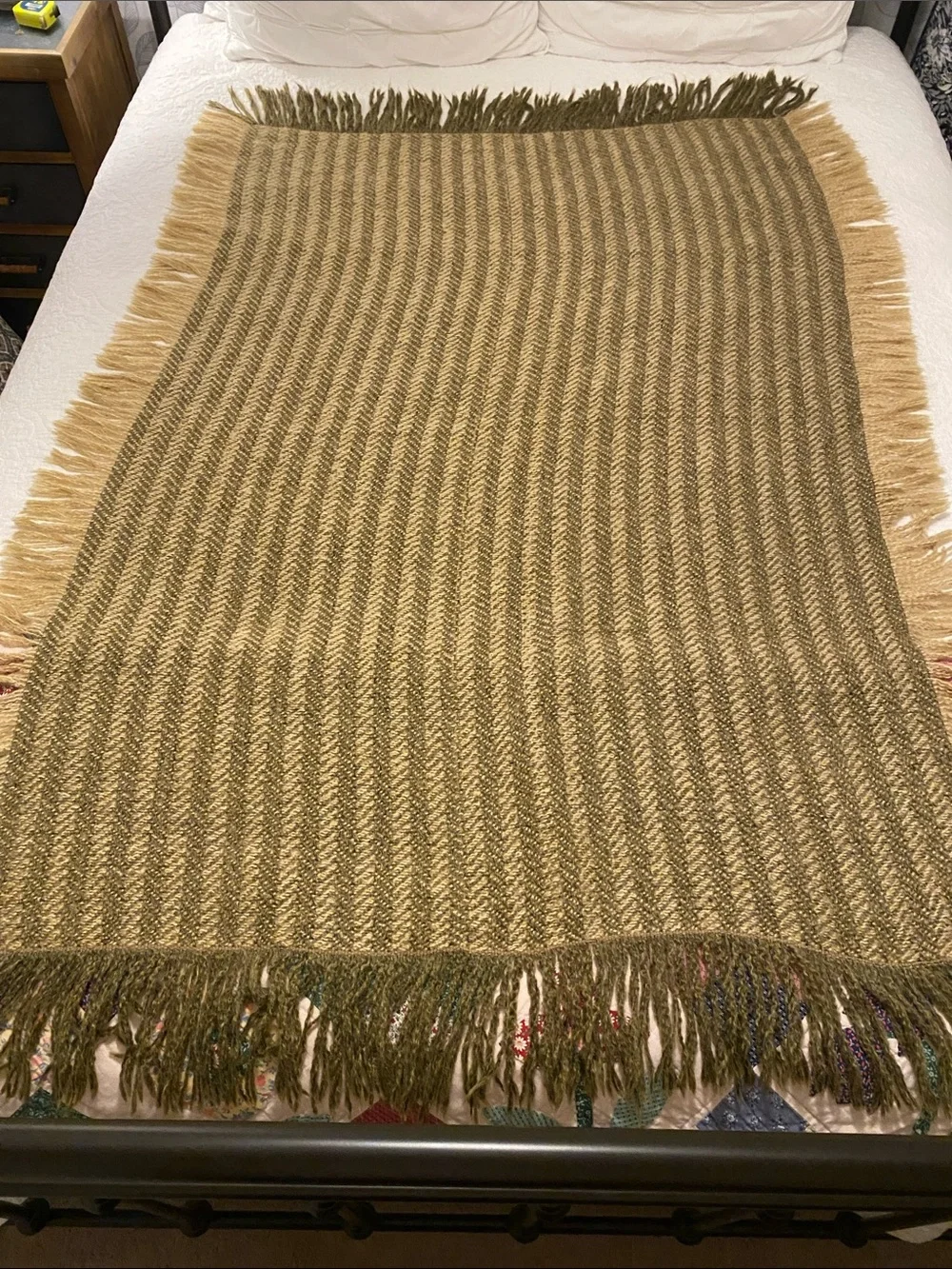Handwoven Olive and Tan Herringbone Throw Blanket - Home Accents
